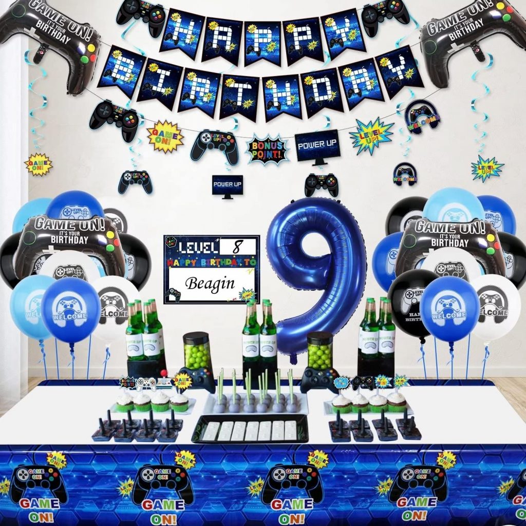 9th Birthday Decorations for Boys-Gaming Party Decorations for Kids-HAPPY BIRTHDAY Gaming Banner Video Game Table Cover Controller Balloon Cake Topper Gaming Hanging Sign Number 9 Candle : Amazon.co.uk: Toys  Games