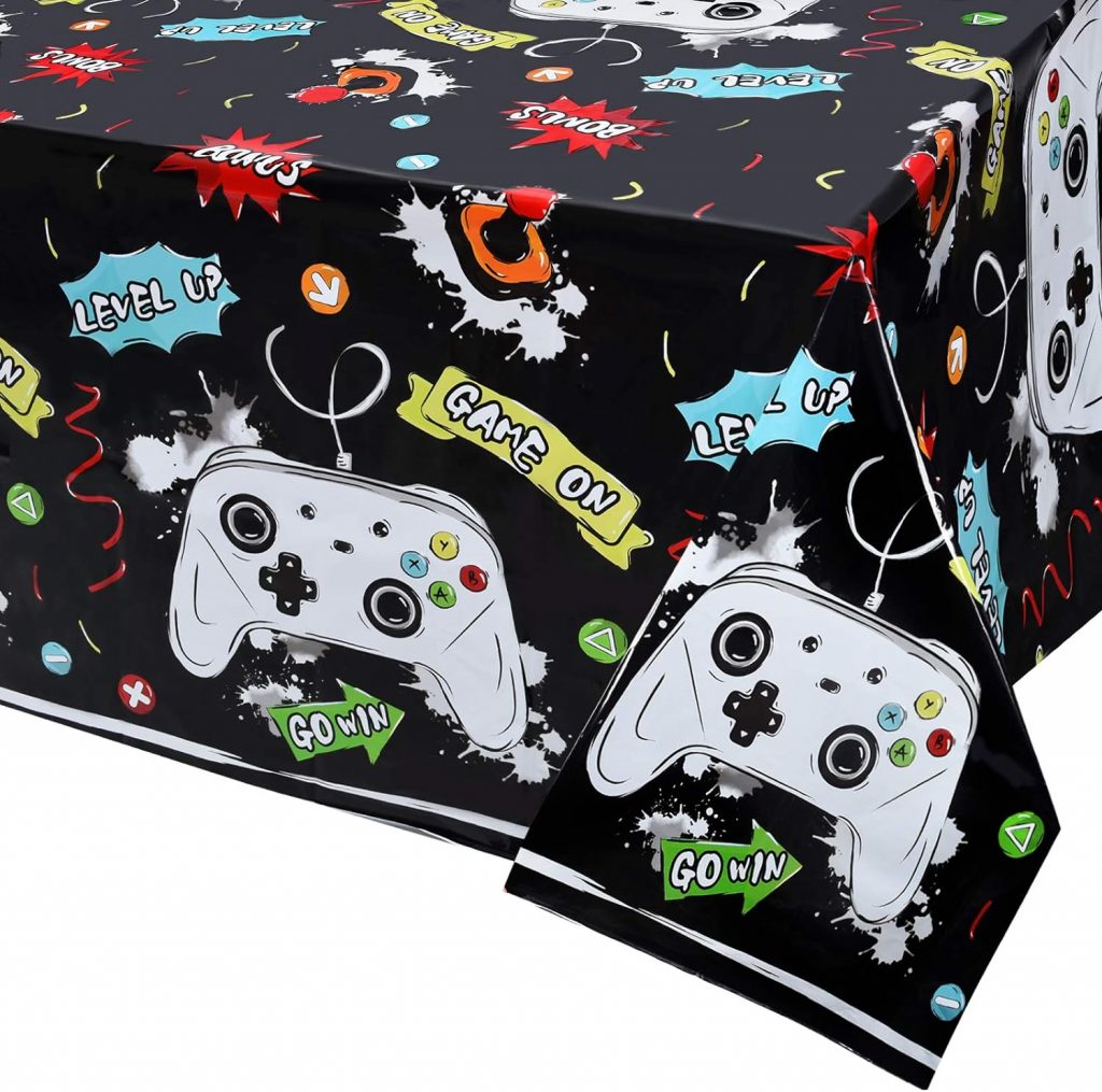 WERNNSAI Watercolor Video Game Party Tablecloth - 1Pack 137 x 274 cm Video Game Party Supplies for Boys Birthday Party Decoration Disposable Plastic Table Cover for Kids Player Geek Game Themed Party