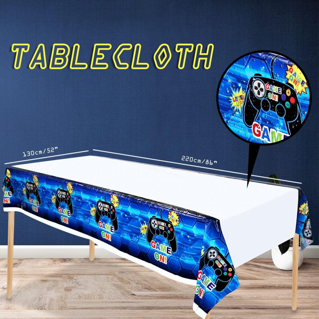 Ywediim Video Game Party Supplies - IncludingHappy Birthday Gaming Backdrop,Plates,Tablecloth,Cups,Napkins,Balloons, for Boys Men Gamer Birthday Decorations Party - Serves 20(Blue)